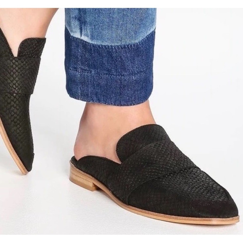 Free People At Ease Mules 36 Black Suede Snakeskin Embossed Slip On Shoes